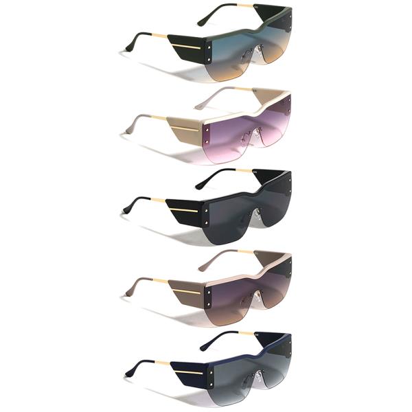 LINE ACCENT SEMI RIMLESS ONE PIECE SHIELD LENS SUNGLASSES 1DZ