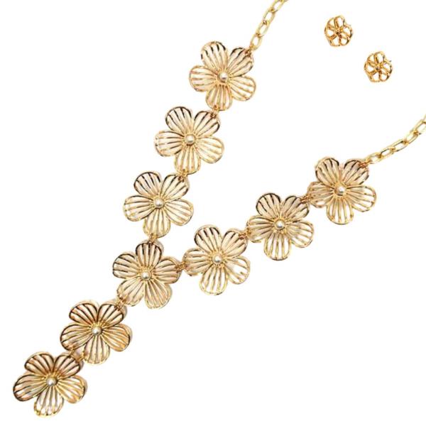 FLOWER Y SHAPE METAL NECKLACE