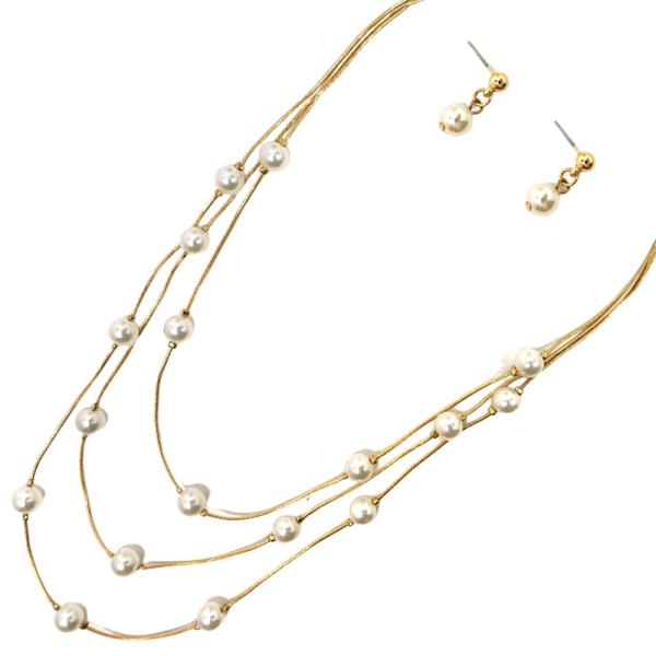PEARL BEAD STATION LAYERED NECKLACE