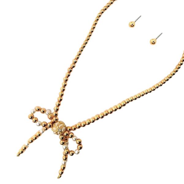 RIBBON BOW BEADED NECKLACE