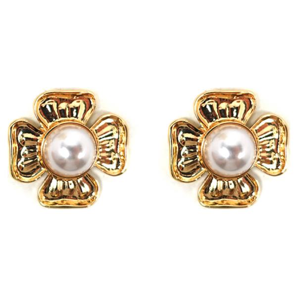 METAL PEARL FLORAL STUD EARRING