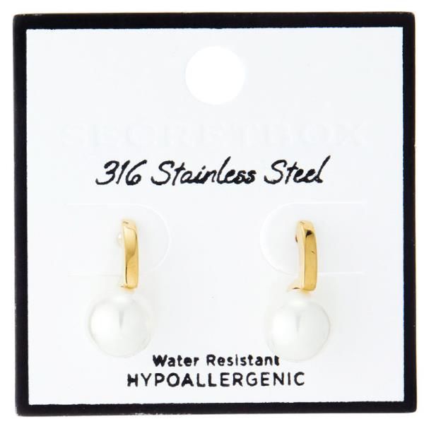SECRET  STAINLESS STEEL PEARL STUD EARRING