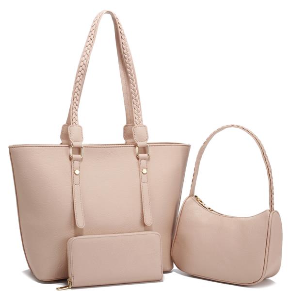 3IN1 PLAIN TOTE W SHOULDER BAG AND WALLET SET