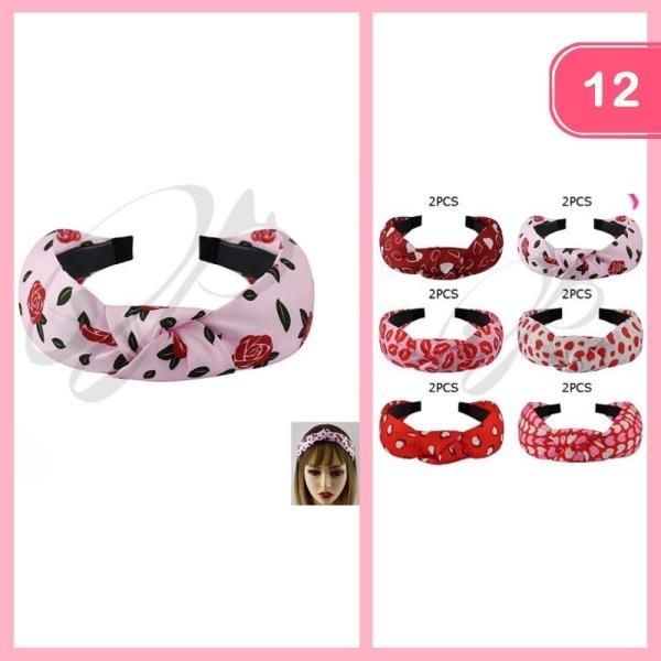 HEART ROSES KNOTTED HEADBAND  (12 UNITS)