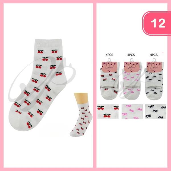 CHERRY BOW SOCKS (12 UNITS)