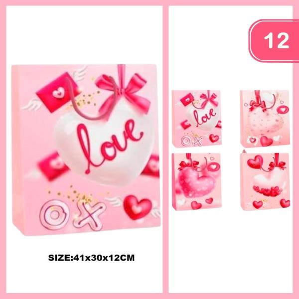 OX LOVE HEART VALENTINES DAY GIFT BAG (12 UNITS)