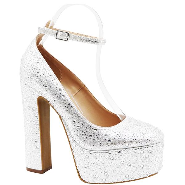 RHINESTONE PLATFORM ANKLE STRAP HEEL 1 PAIR