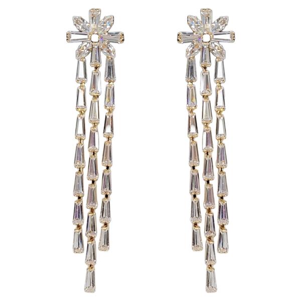 CUBIC ZIRCONIA TASSEL POST EARRING