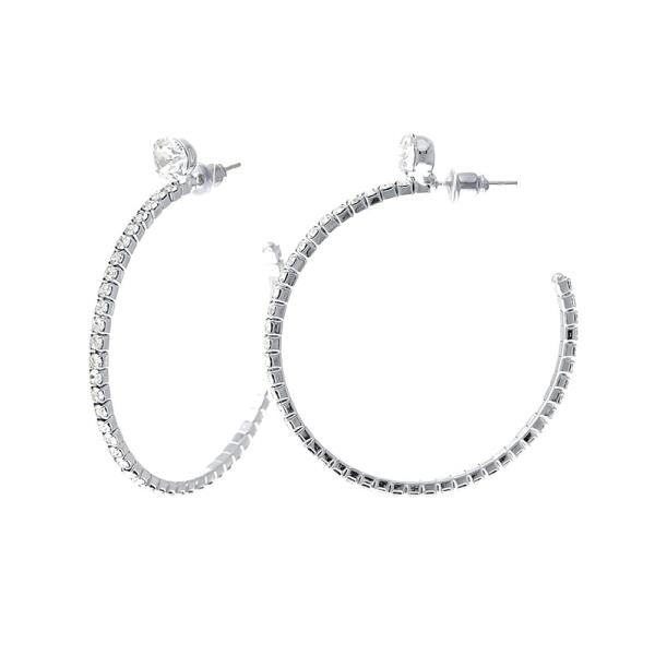RHINESTONE ROUND TOP 40MM HOOP EARRING