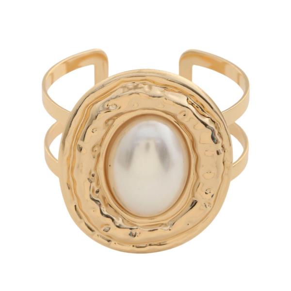OVAL PEARL BEAD METAL CUFF BRACELET