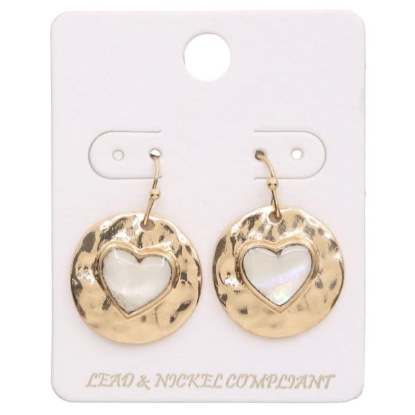 HEART TWO TONE ROUND METAL DANGLE EARRING