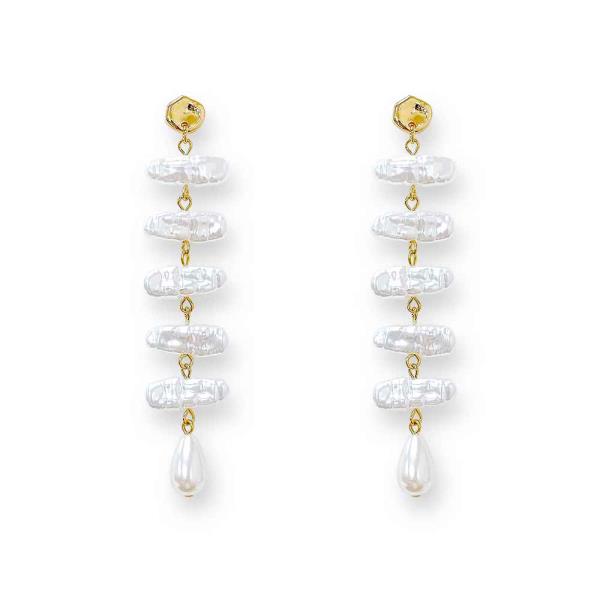 METAL PEARL BIWA TIERED EARRING