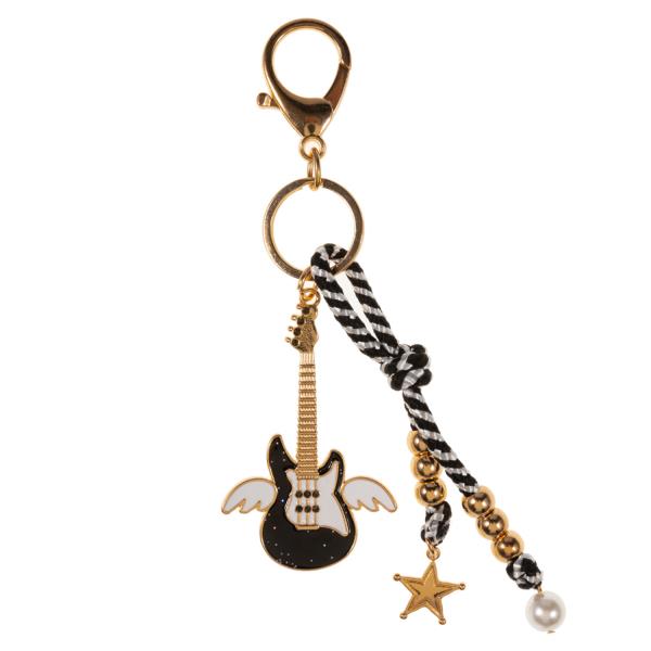 GUITAR SHAPED ENAMEL W/ WINGS BAG CHARM KEYCHAIN