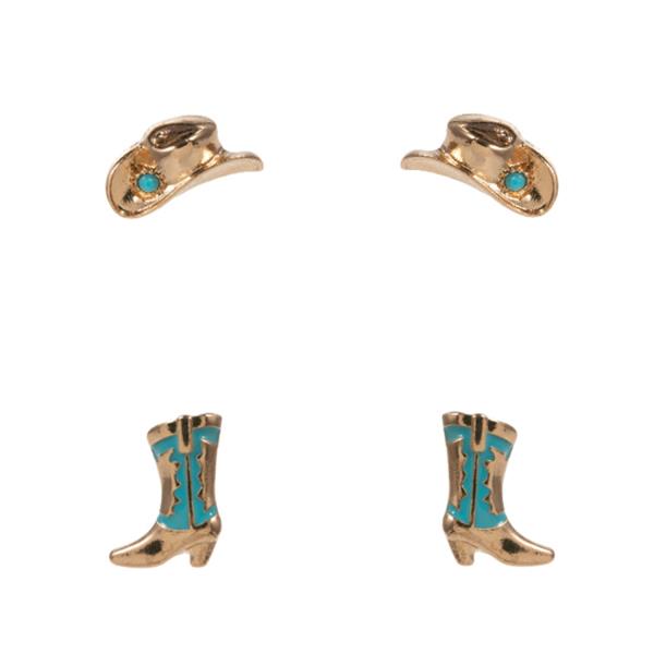 WESTERN HAT BOOTS SHAPED METAL EARRING SET