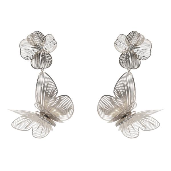 FLOWER AND BUTTERFLY SHAPED BRASS METAL PEARL BEAD DANGLE EARRING