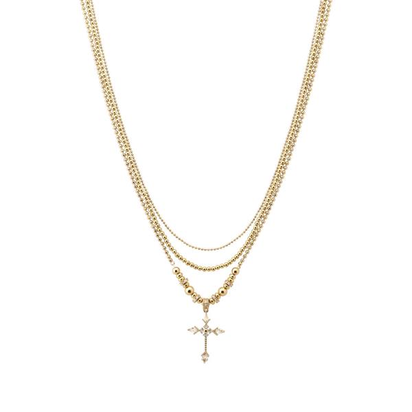 3 LAYERED CHAIN CROSS PENDANT NECKLACE
