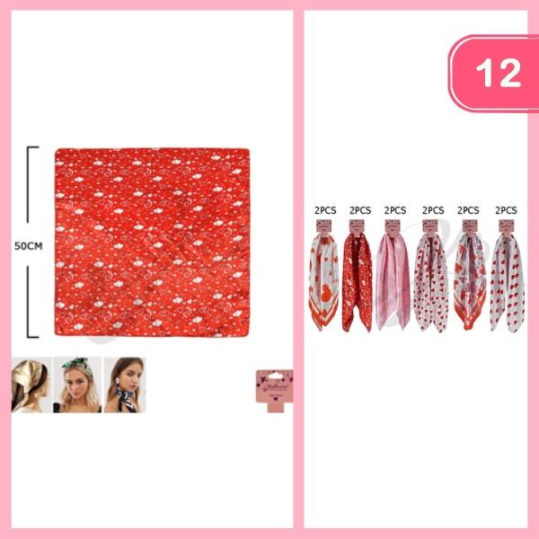 VALENTINES DAY  SOLID SATIN SQUARE MULTI USE HAIR SCARF BANDANA (12 UNITS)