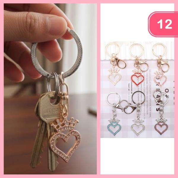 RHINESTONE CROWN HEART KEYCHAIN (12 UNITS)