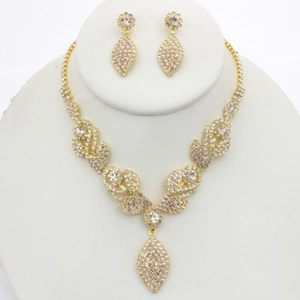 LEAF RHINESTONE NECKLACE EARRING SET