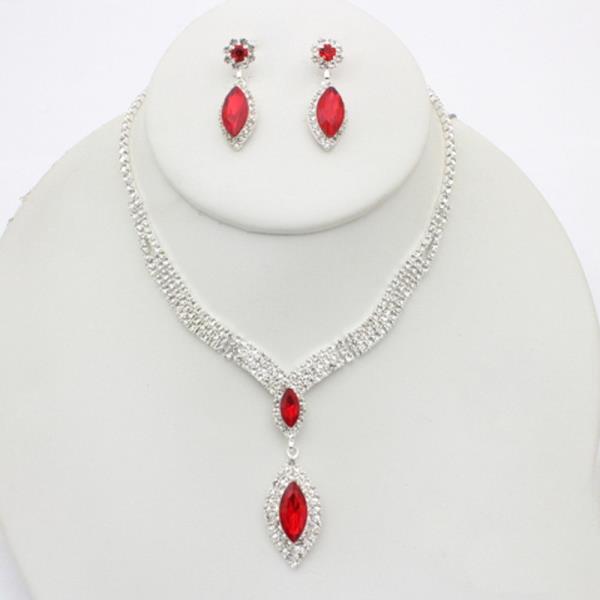 BLACK MARQUISE DROP NECKLACE EARRING SET