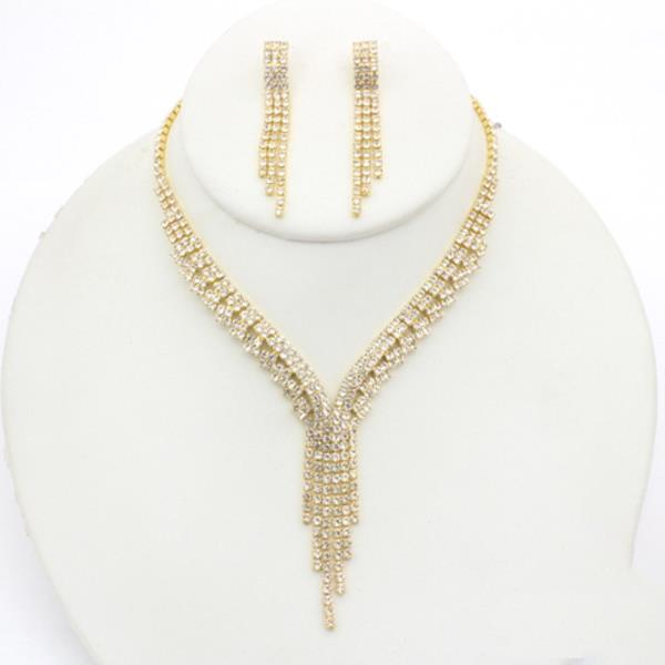 RHINESTONE Y DROP NECKLACE EARRING SET