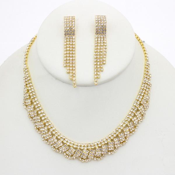 RHINESTONE WAVE COLLAR NECKLACE EARRING SET