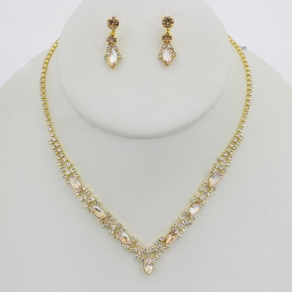 MARQUISE RHINESTONE LINE NECKLACE EARRING SET