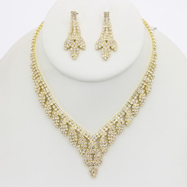 RHINESTONE DROP V NECKLACE EARRING SET