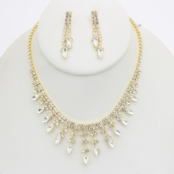 RHINESTONE FRINGE NECKLACE EARRING SET