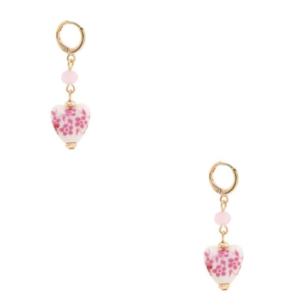 PUFFY CERAMIC BEAD DANGLE HUGGIE EARRING