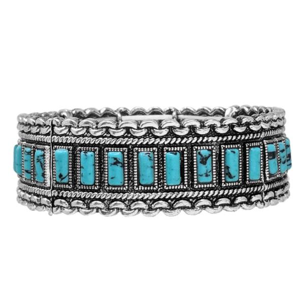 WESTERN CHAIN TURQUOISE BEAD STRETCH BRACELET