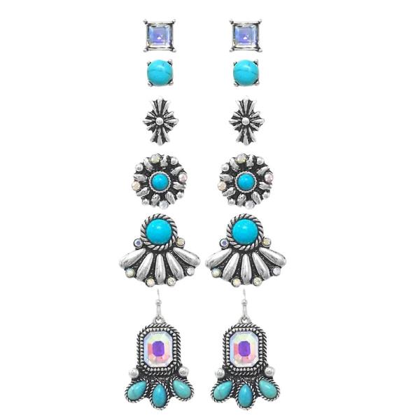 WESTERN SEMI STONE GLASS STONE EARRING SET