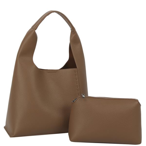 2IN1 PLAIN TEXTURED SHOULDER BAG W POUCH SET