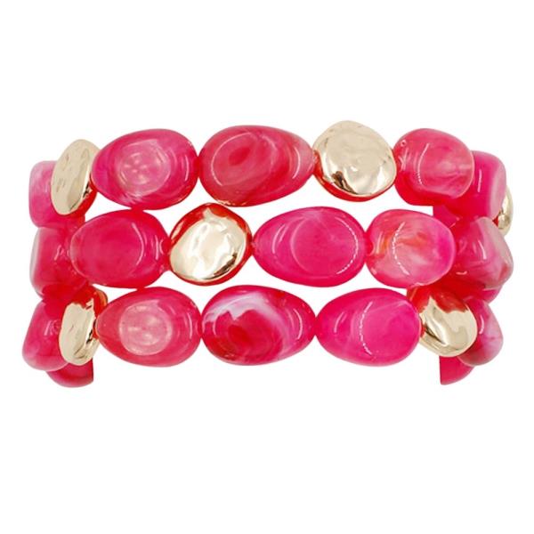 STONE BEAD METAL ACCENT MULTI STRETCH BRACELET SET