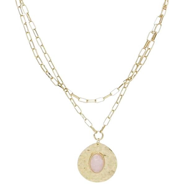 METAL ROUND PENDANT 2 LAYERED NECKLACE