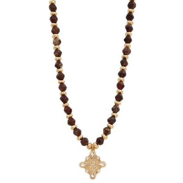 BEAD STONE PAVE FLORAL PENDANT NECKLACE