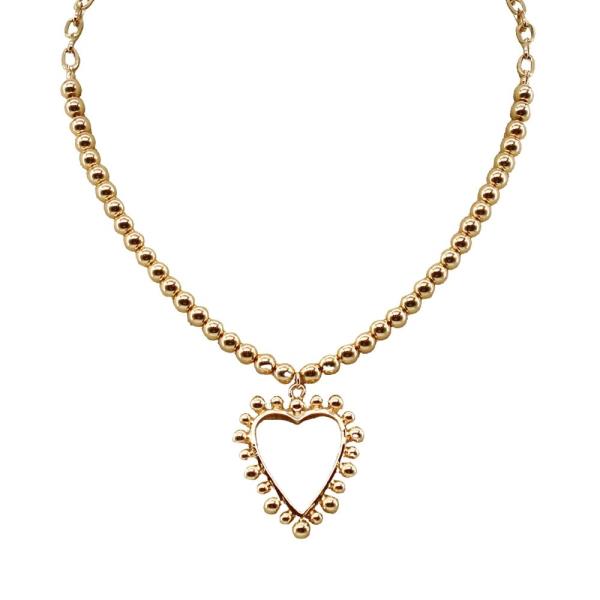 BRASS HALF BALL CHAIN HEART NECKLACE