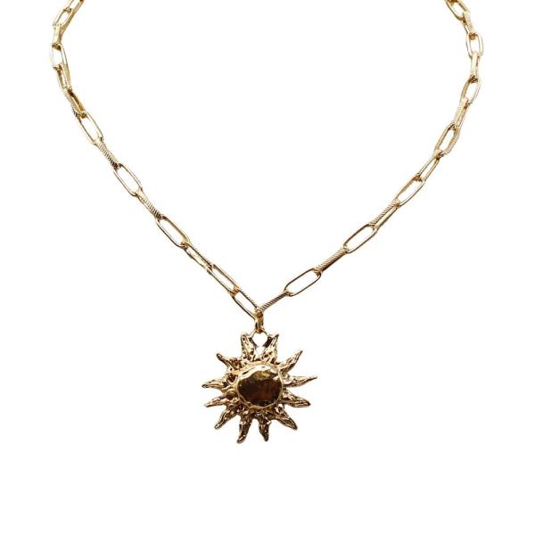 HAMMERED SUNBURST CLIP CHAIN NECKLACE