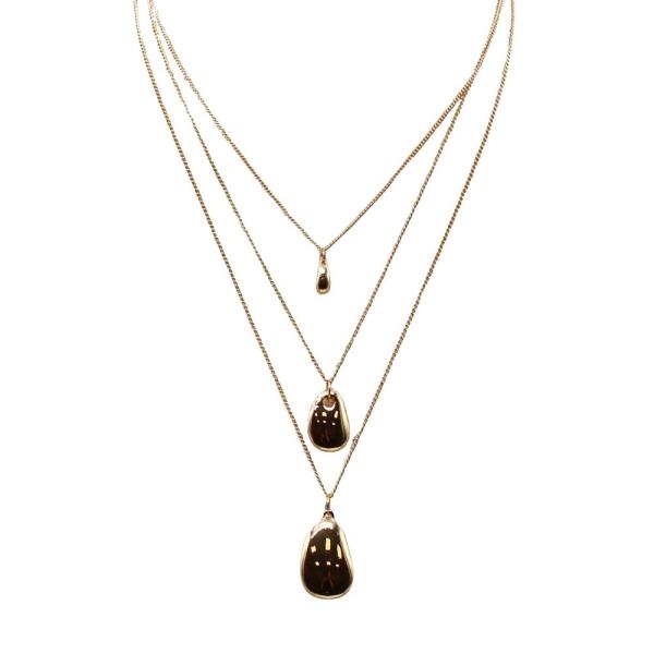 3 LAYERED METAL OVAL MULTI CHARM NECKLACE
