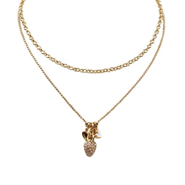 LAYERED STONE PAVE/ENAMEL MULTI HEART CHARM NECKLACE