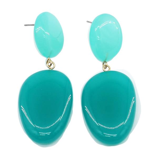 TURQUOISE RESIN OVAL DANGLE POST EARRING