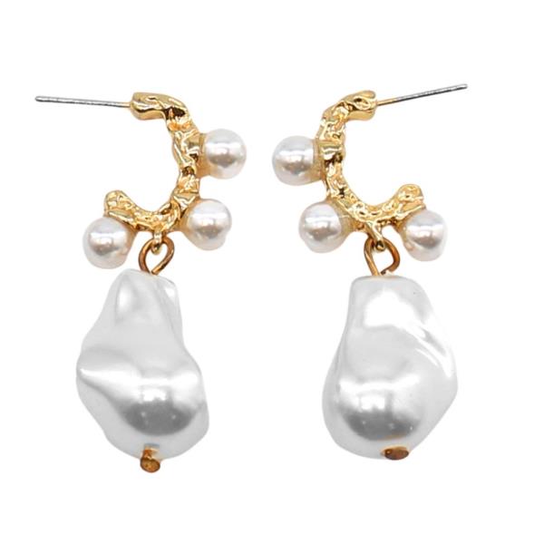 PEARL BEAD METAL HOOP HOOP EARRING