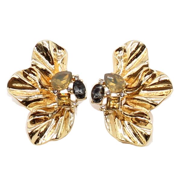 HALF FLOWER METAL RHINESTONE EARRING