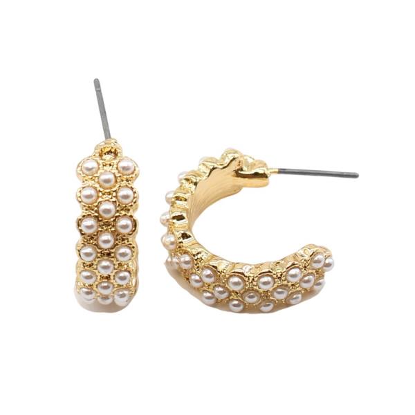 PEARL BEAD OPEN HOOP METAL EARRING