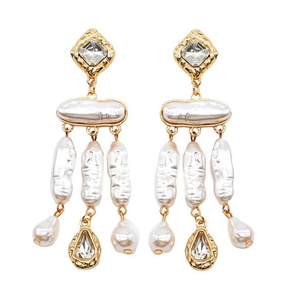 PEARL BEAD METAL DANGLE EARRING