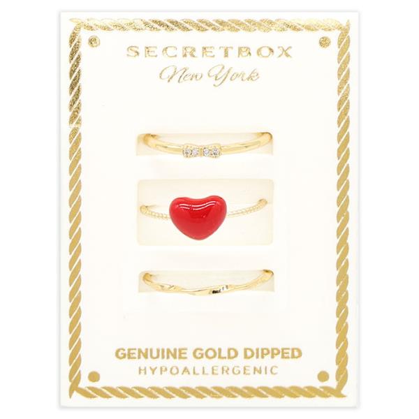 GOLD DIPPED RED HEART 3 SET RING