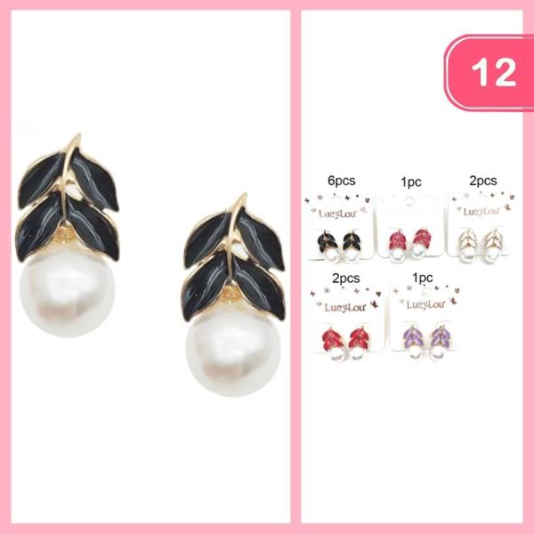 PEARL LEAF POST EARRINGS (12 UNITS)