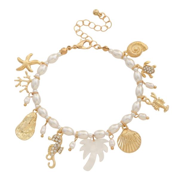 SDJ SEALIFE MULTI CHARM PEARL BEAD BRACELET