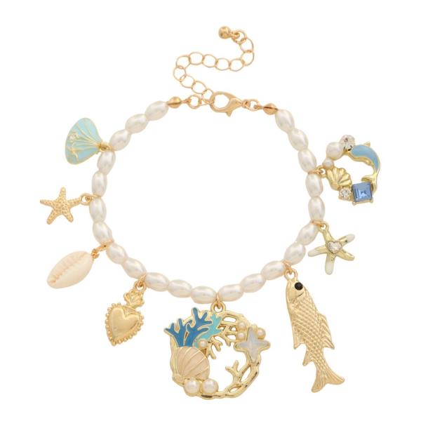 SDJ SEALIFE MULTI CHARM PEARL BEAD BRACELET