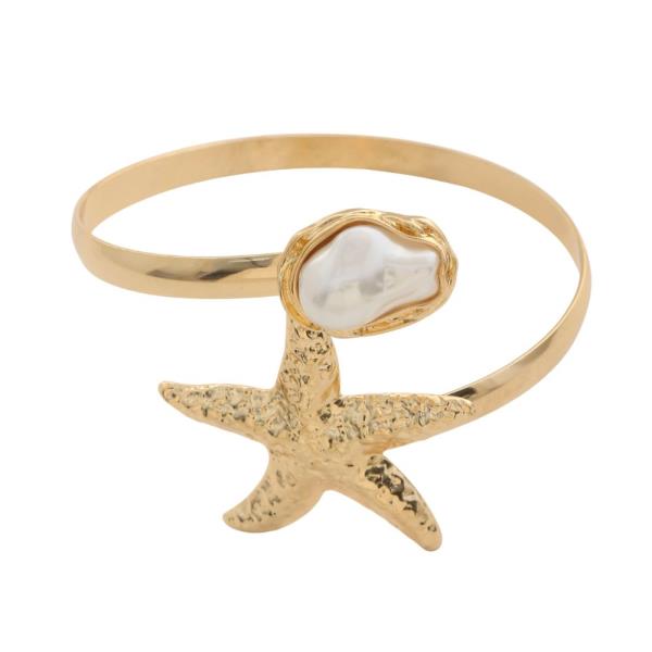 SDJ STARFISH PEARL BEAD METAL ARM CUFF BRACELET